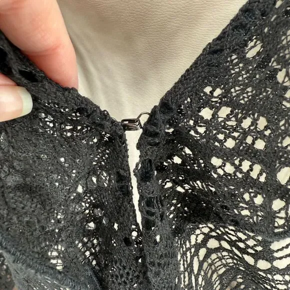 Vintage J. Jill Lace Cardigan Large Petite Black Sheer Ruffle Long Sleeve Boho - Picture 4 of 12